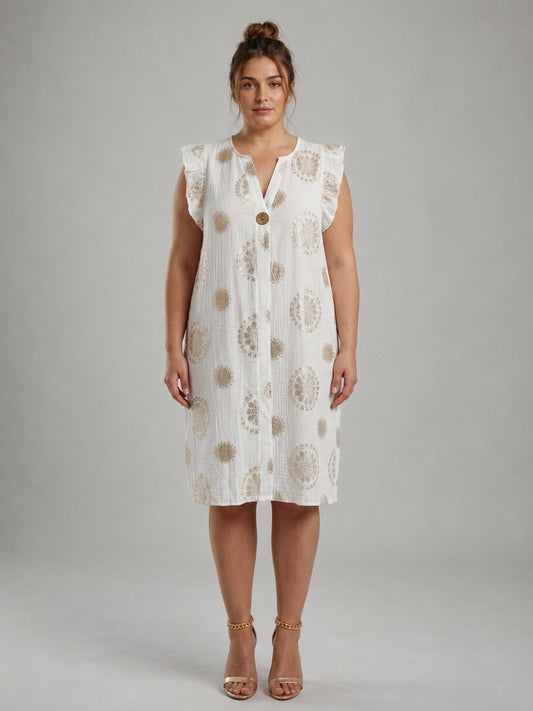 God Foil Cotton Plus Size Dress Beige