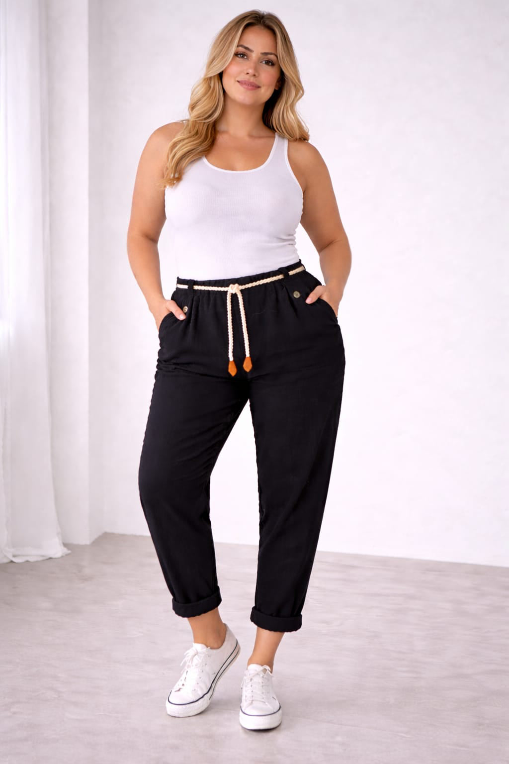 High Waist Linen Pants Black