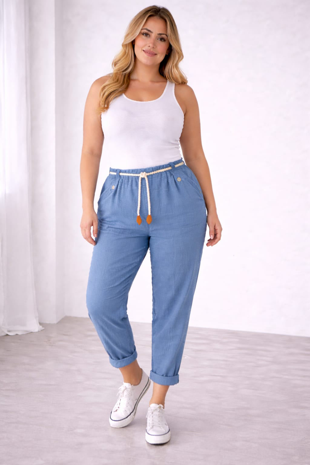 High Waist Linen Pants Denim