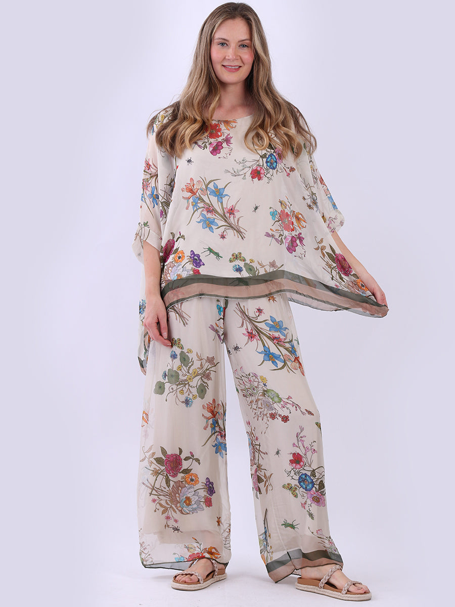 Women Floral Print Silk Batwing Top