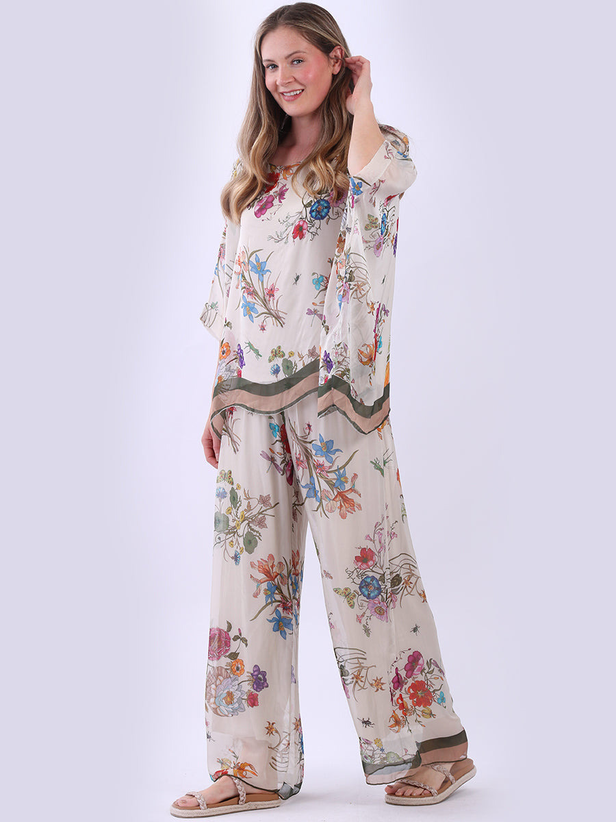 Women Floral Print Silk Batwing Top