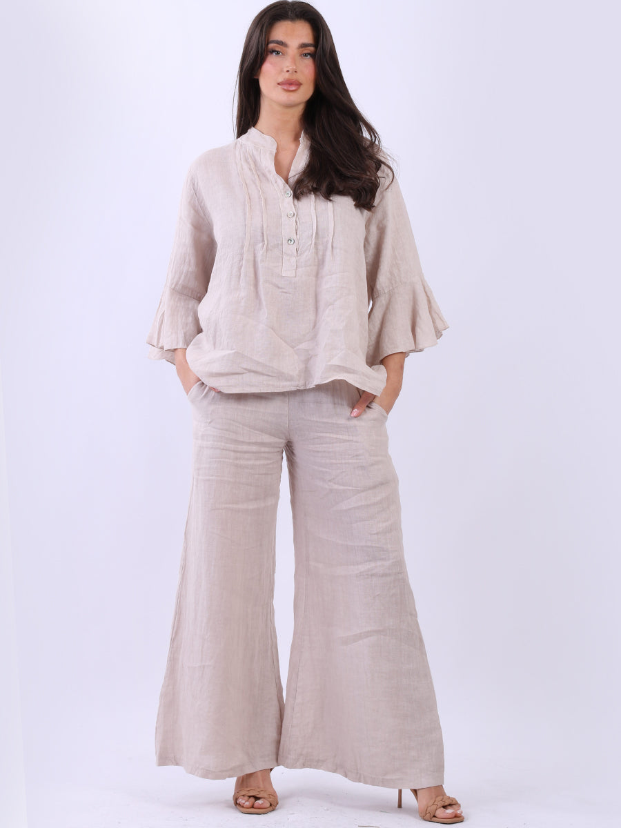 Solid Linen Bell Arms Crop Boxy Blouse