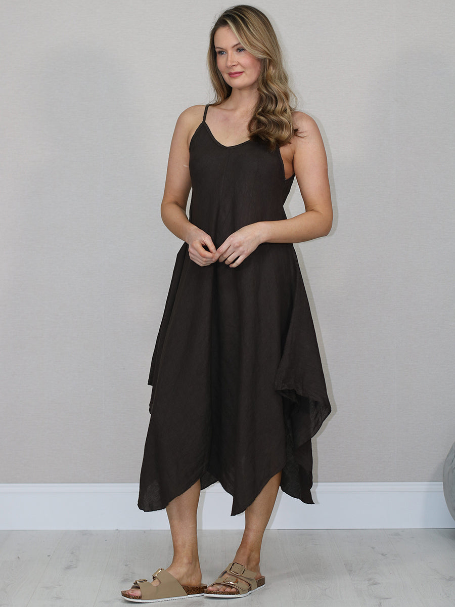 Ladies Linen Asymmetric Hem Cami Dress