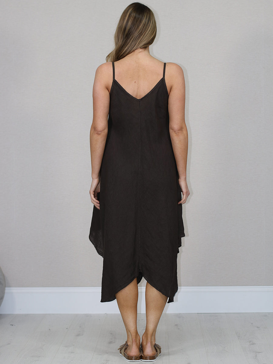 Ladies Linen Asymmetric Hem Cami Dress