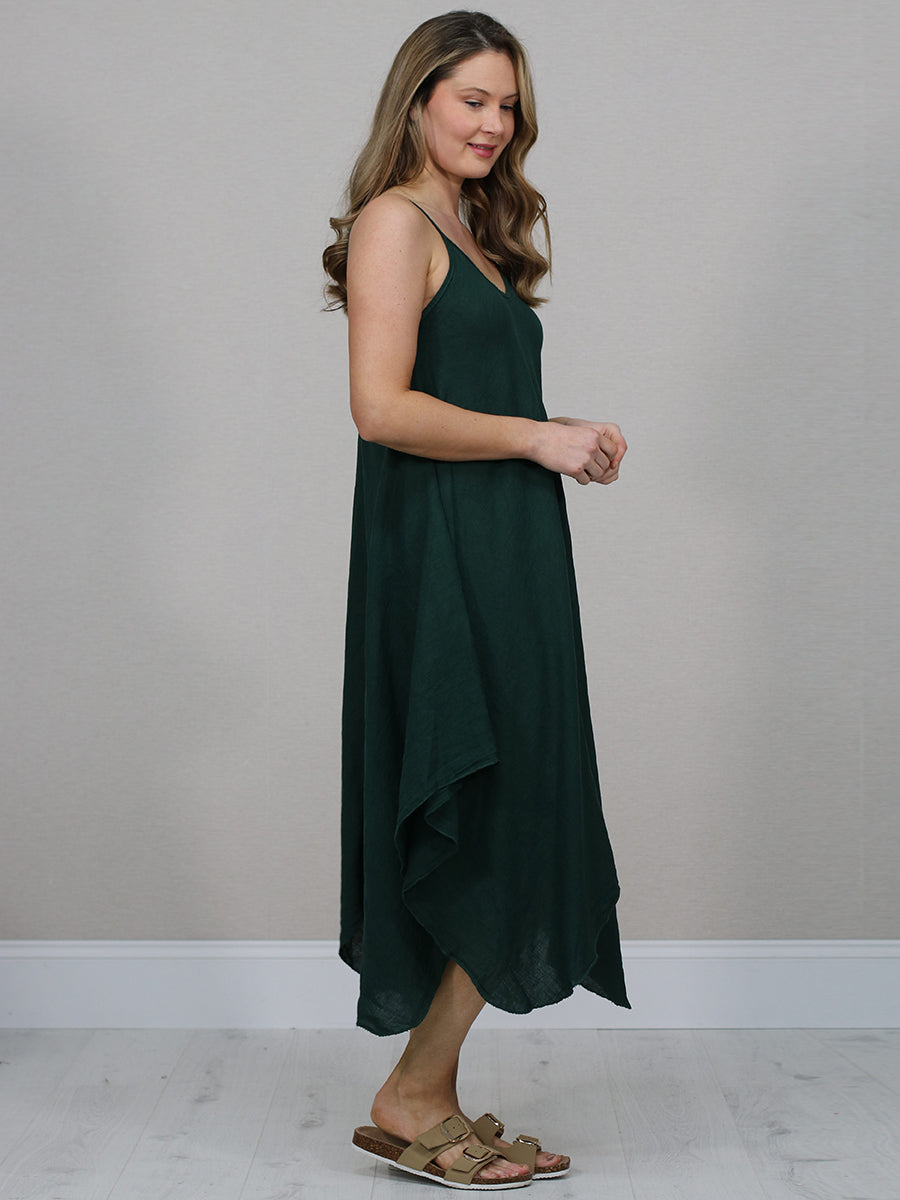 Ladies Linen Asymmetric Hem Cami Dress