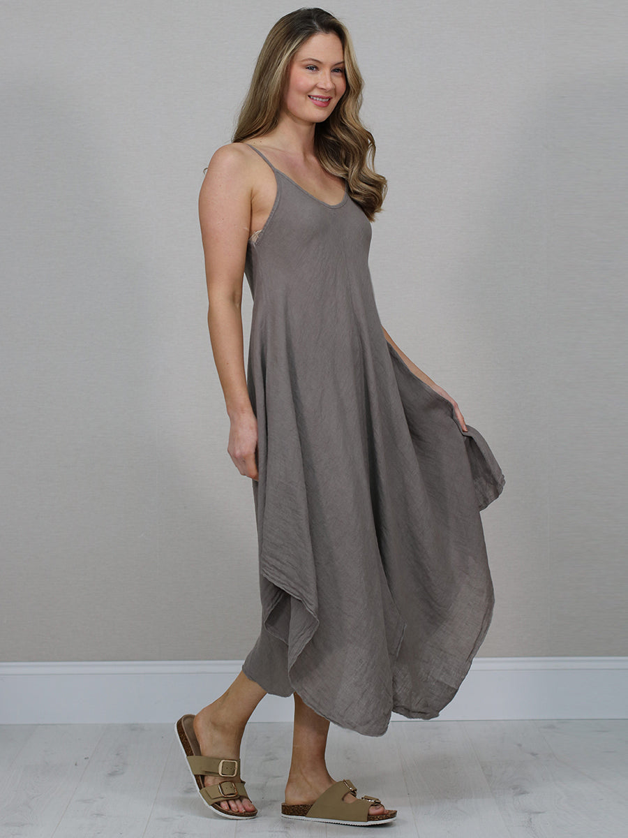 Ladies Linen Asymmetric Hem Cami Dress