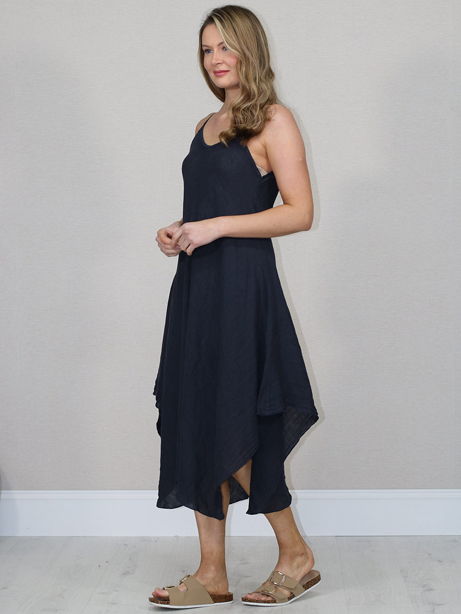 Ladies Linen Asymmetric Hem Cami Dress