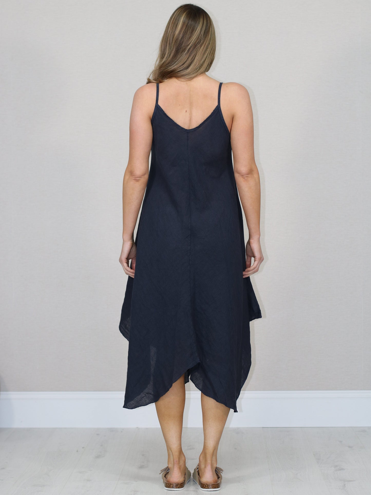 Ladies Linen Asymmetric Hem Cami Dress