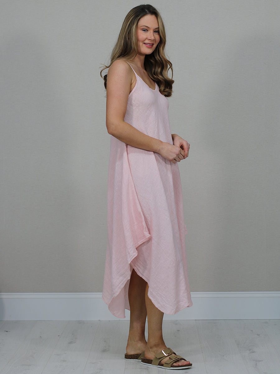 Ladies Linen Asymmetric Hem Cami Dress
