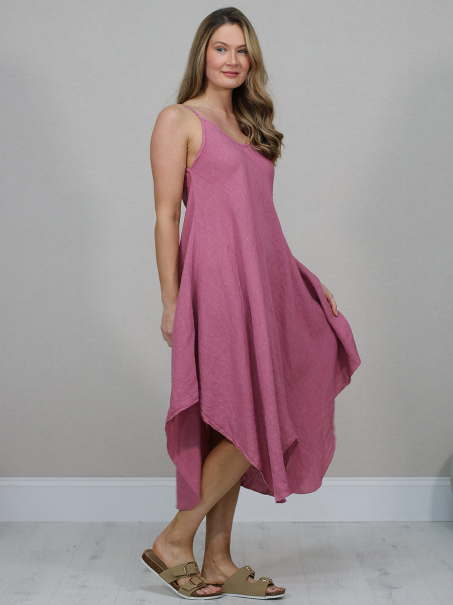 Ladies Linen Asymmetric Hem Cami Dress