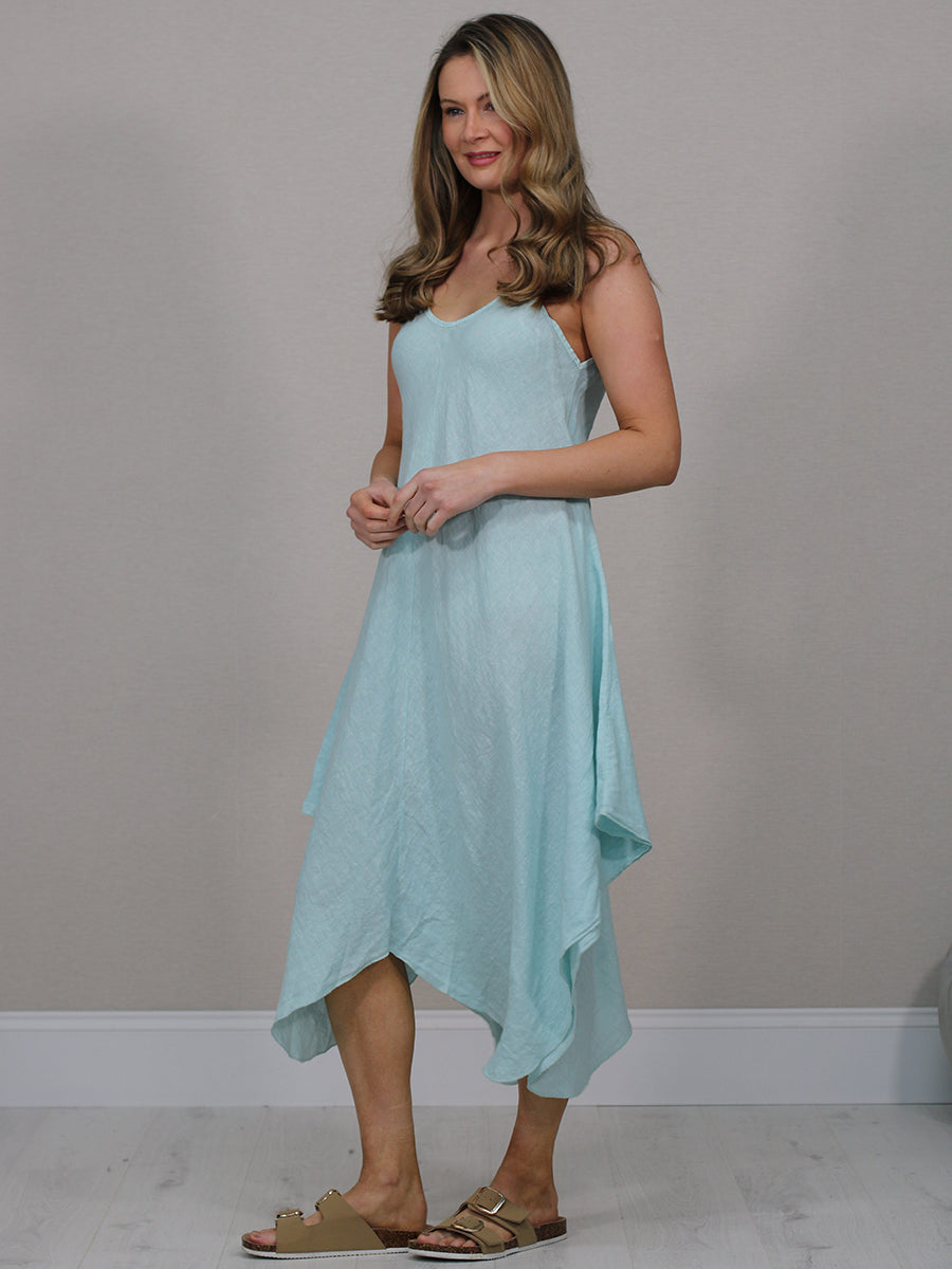 Ladies Linen Asymmetric Hem Cami Dress