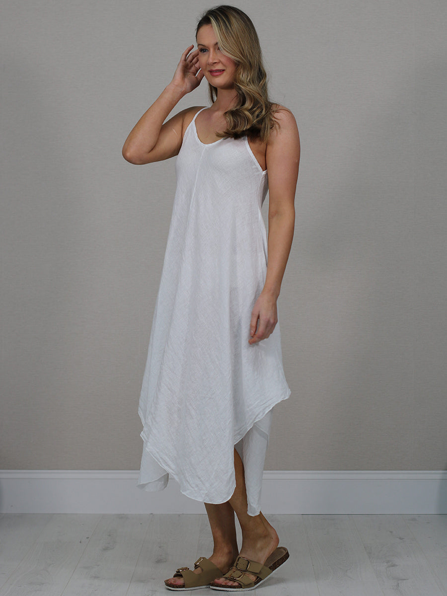 Ladies Linen Asymmetric Hem Cami Dress