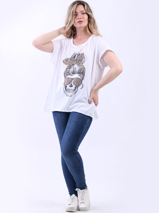 Women Funky Skull Cotton Tee