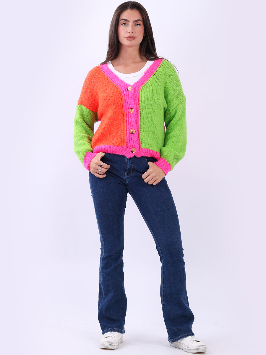 Chunky Knit Multi Color Crop Wooly Cardigan