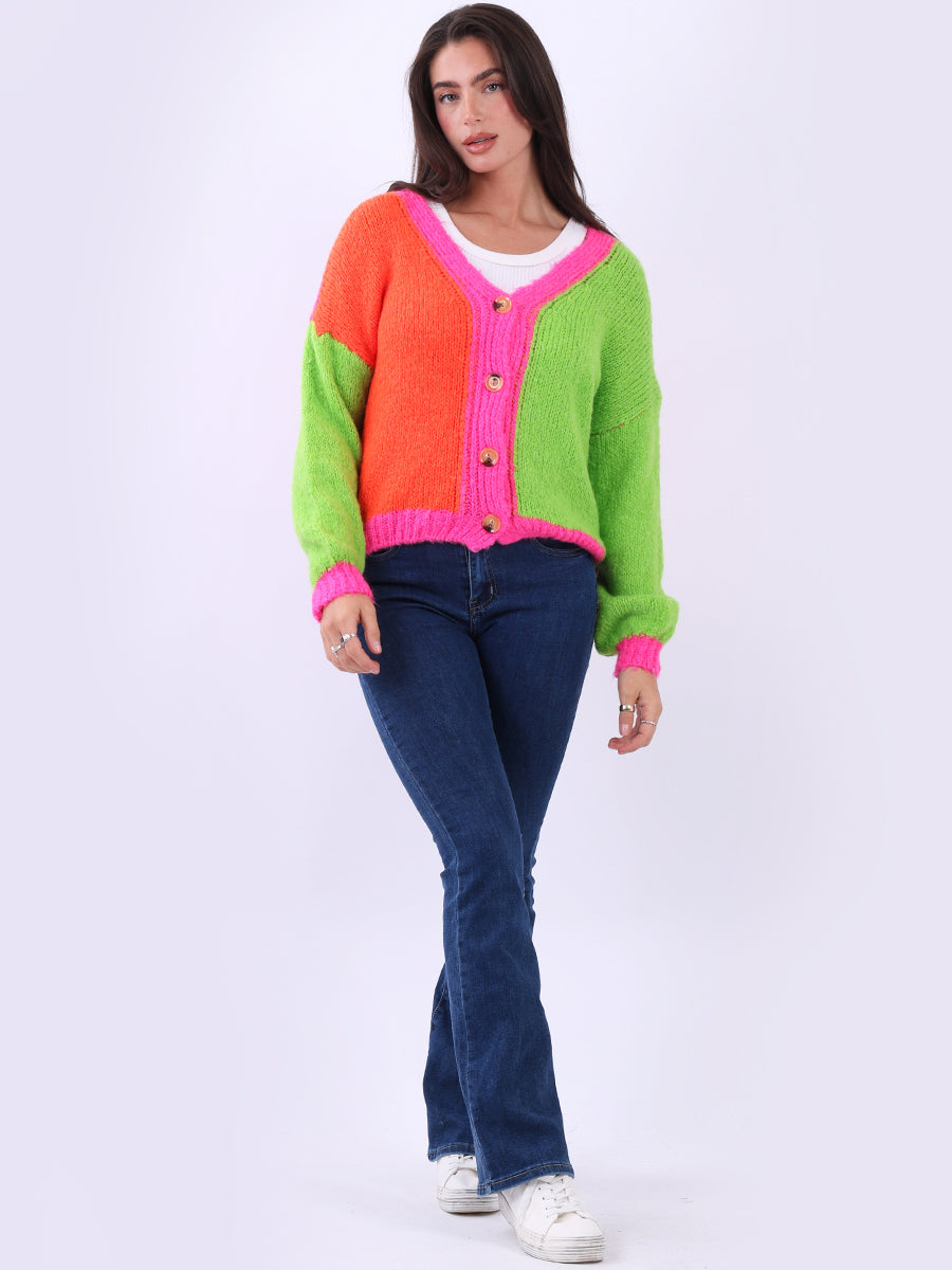 Chunky Knit Multi Color Crop Wooly Cardigan