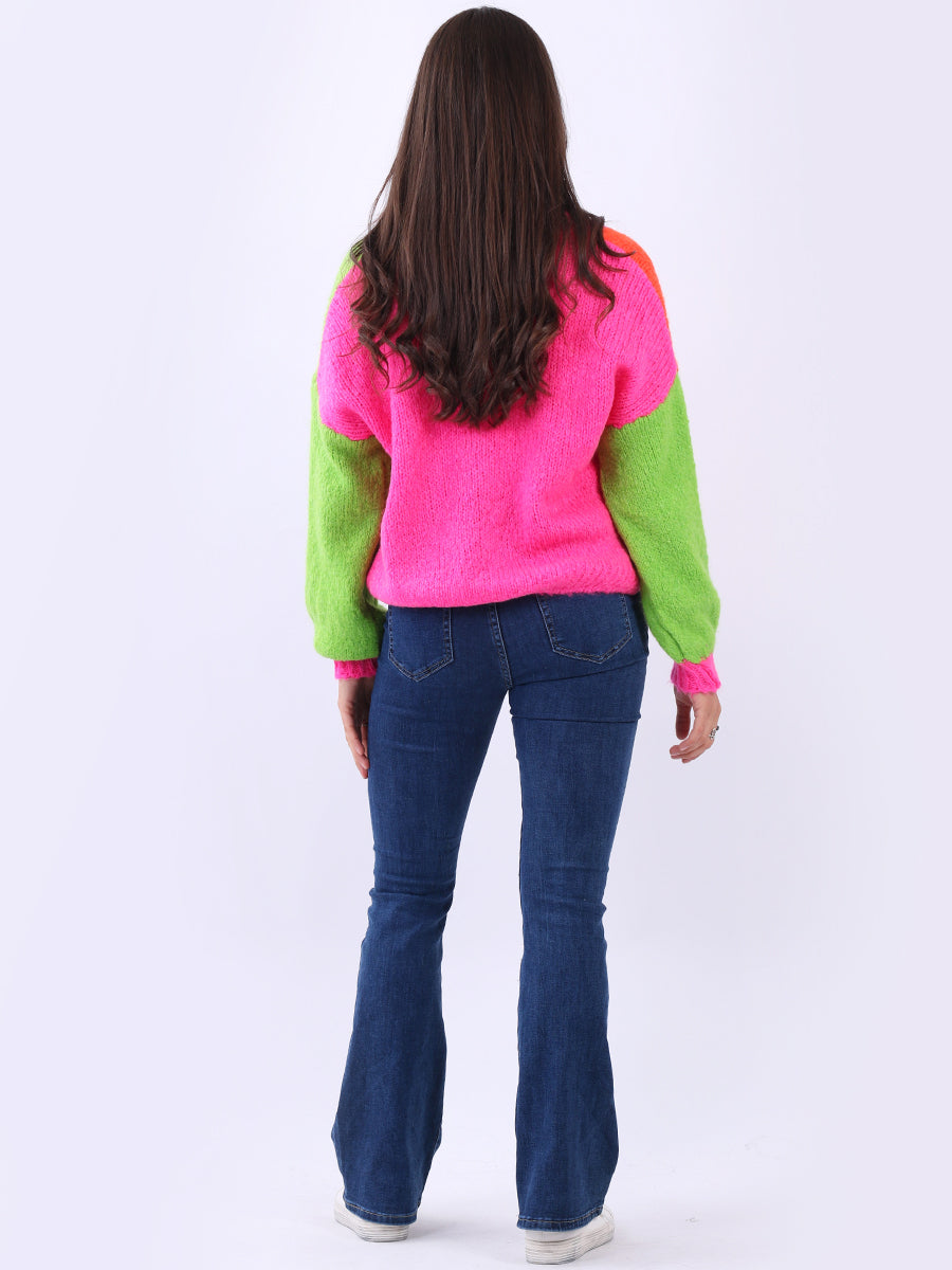 Chunky Knit Multi Color Crop Wooly Cardigan