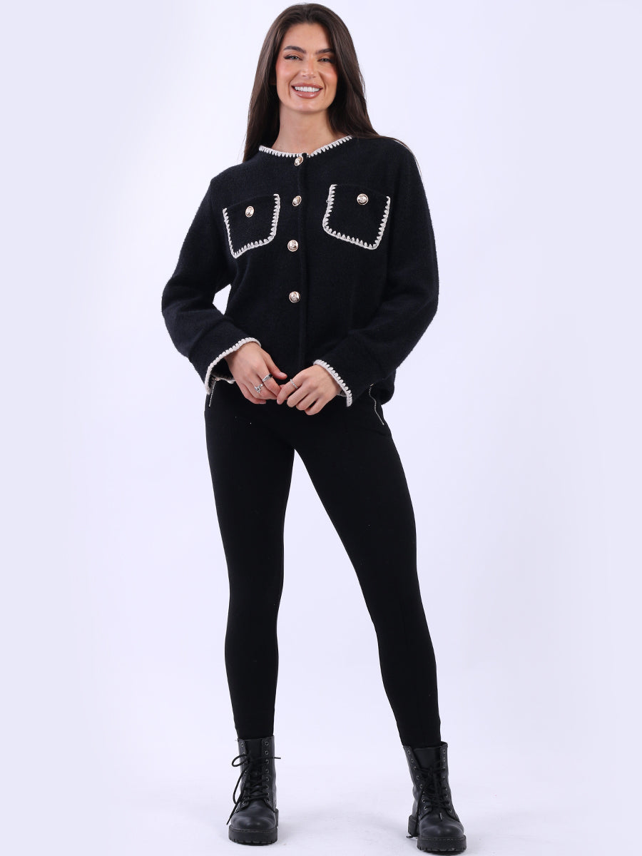 Whipstitch Buttoned Crop Jacket