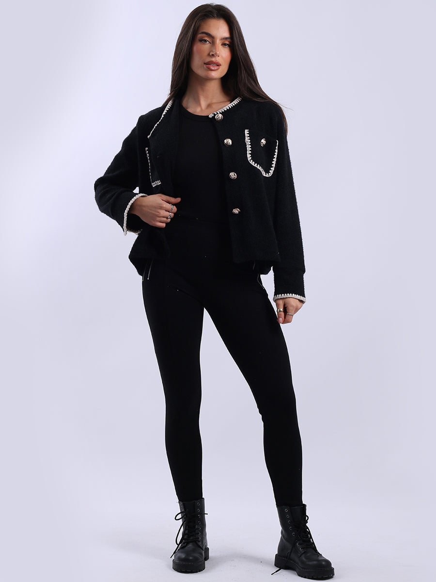 Whipstitch Buttoned Crop Jacket