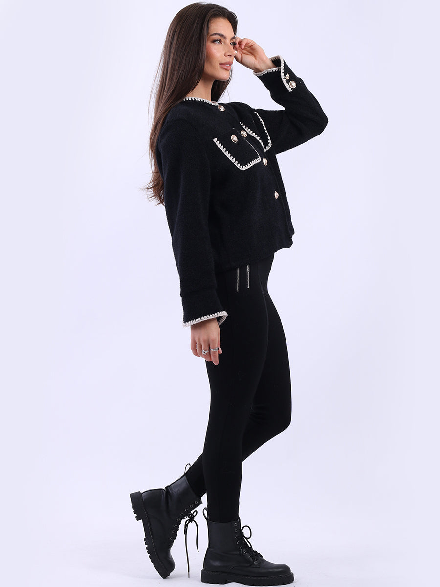 Whipstitch Buttoned Crop Jacket