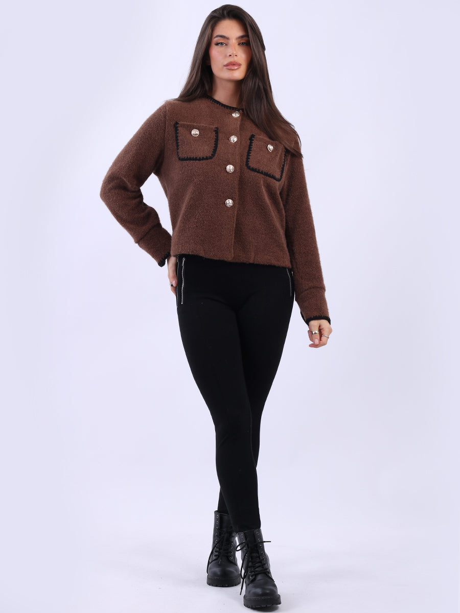 Whipstitch Buttoned Crop Jacket