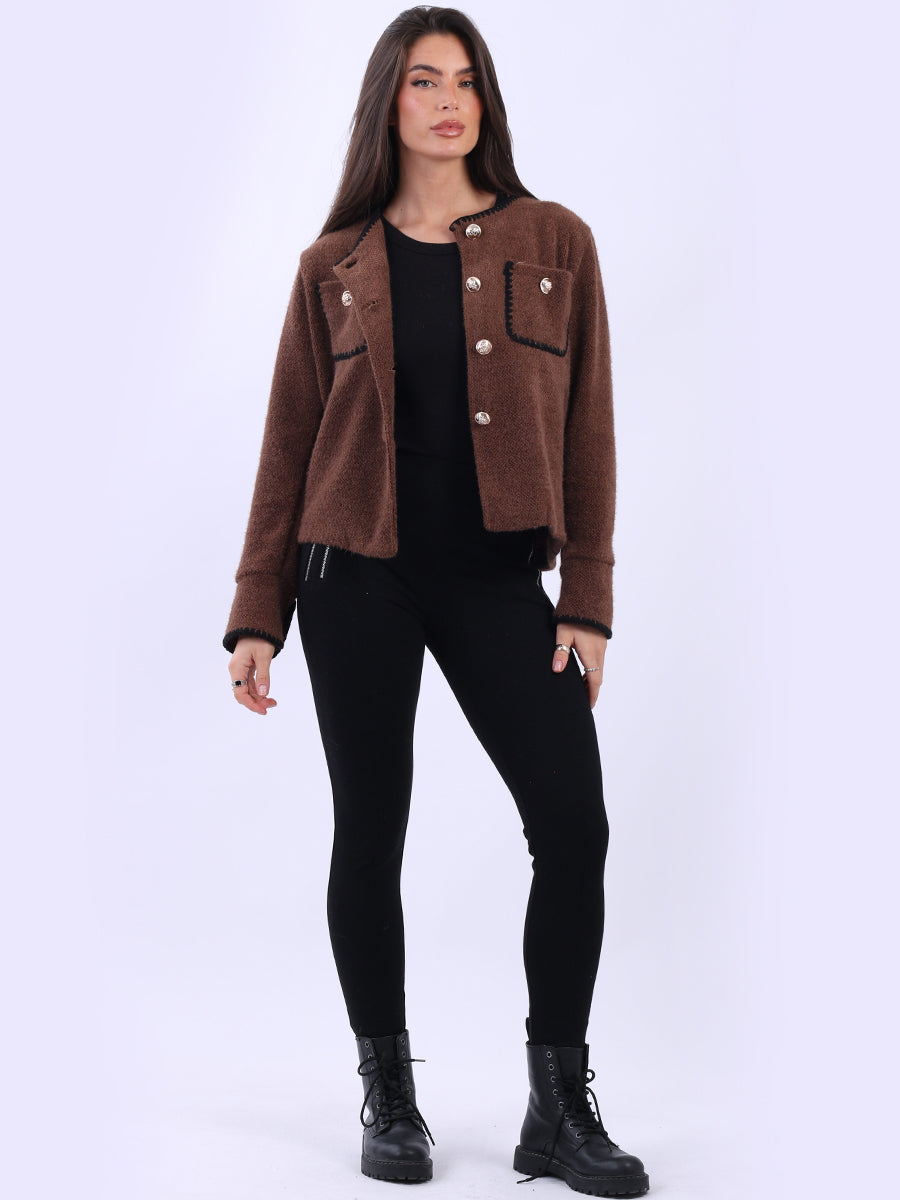 Whipstitch Buttoned Crop Jacket