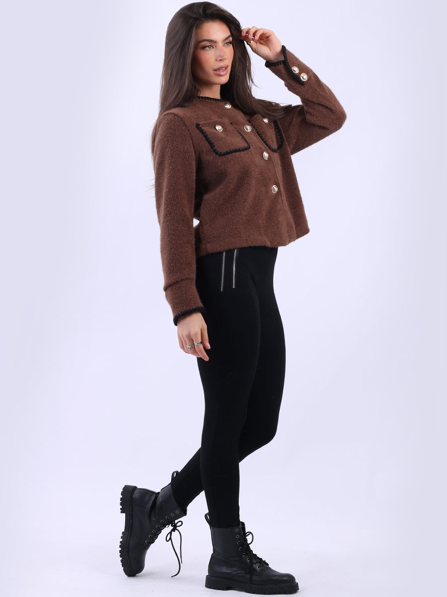 Whipstitch Buttoned Crop Jacket