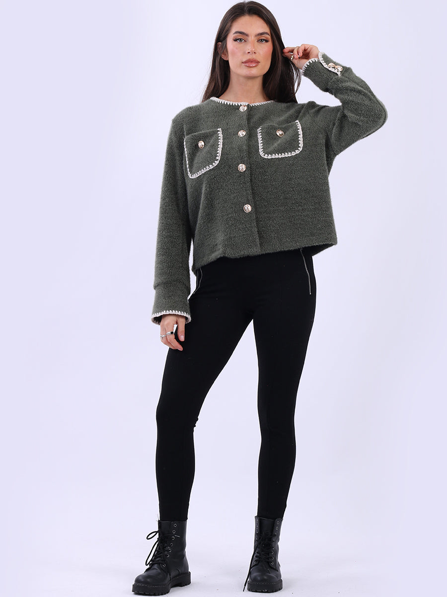 Whipstitch Buttoned Crop Jacket