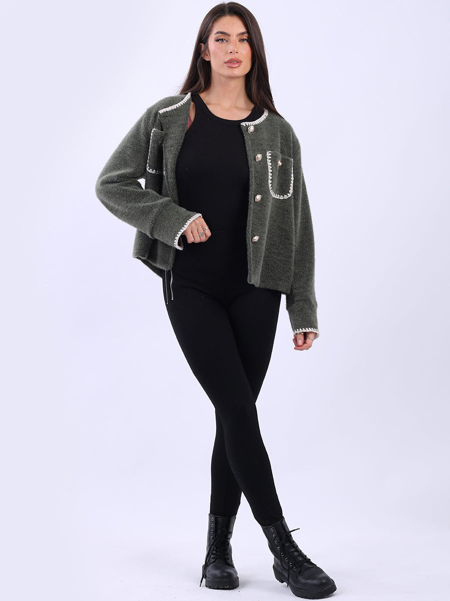 Whipstitch Buttoned Crop Jacket