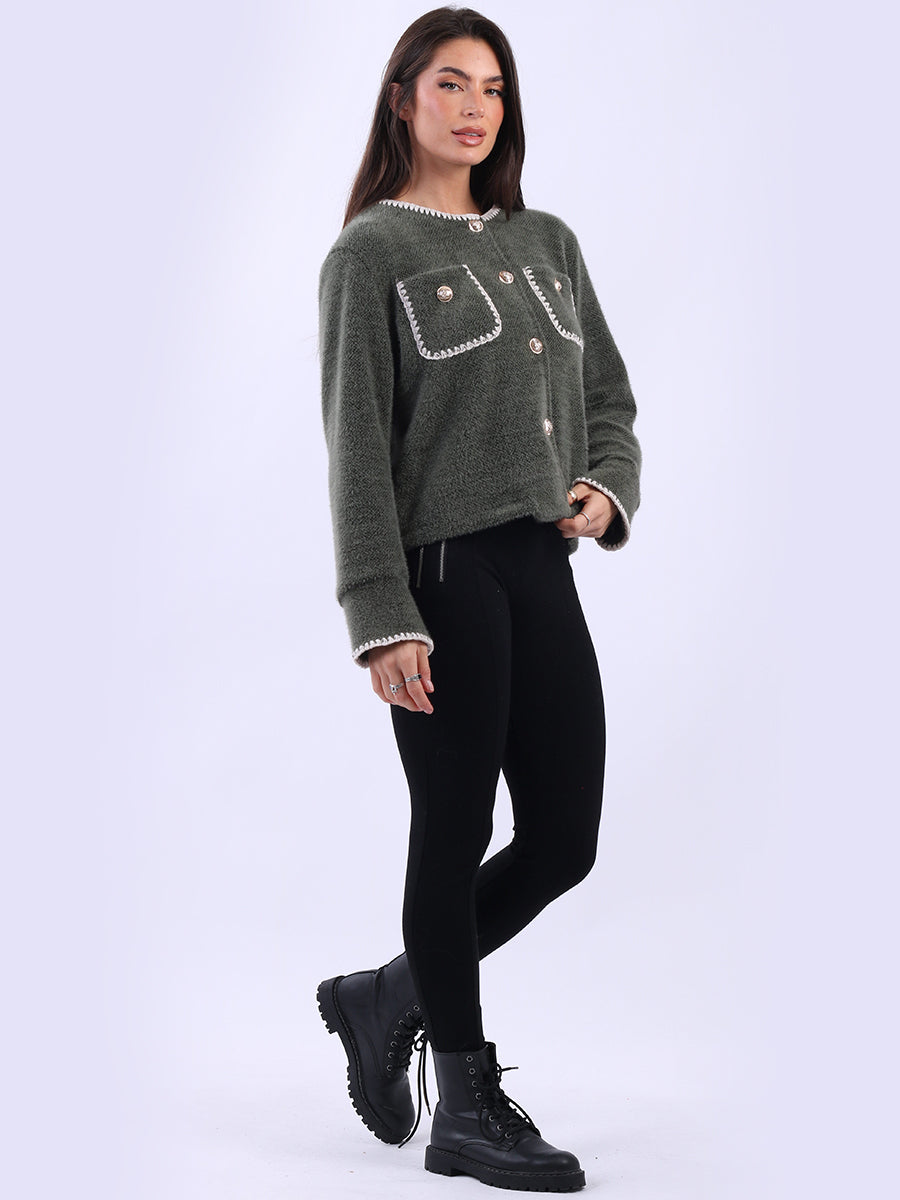 Whipstitch Buttoned Crop Jacket