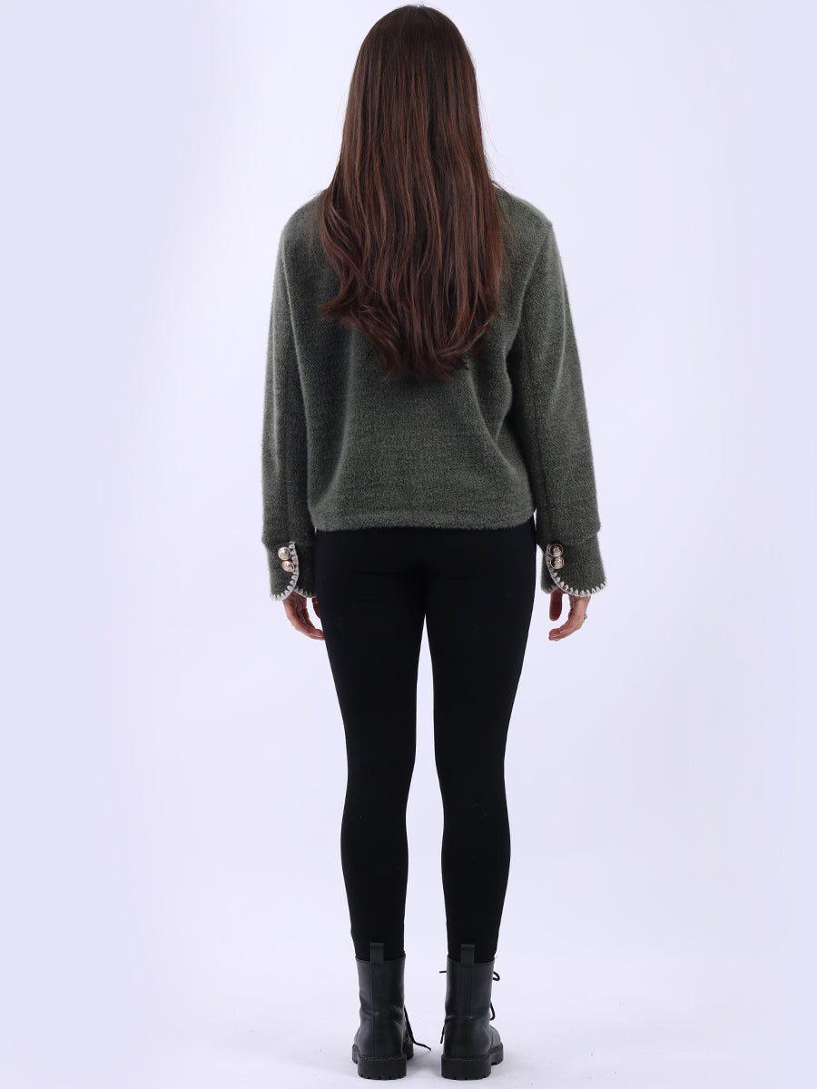 Whipstitch Buttoned Crop Jacket