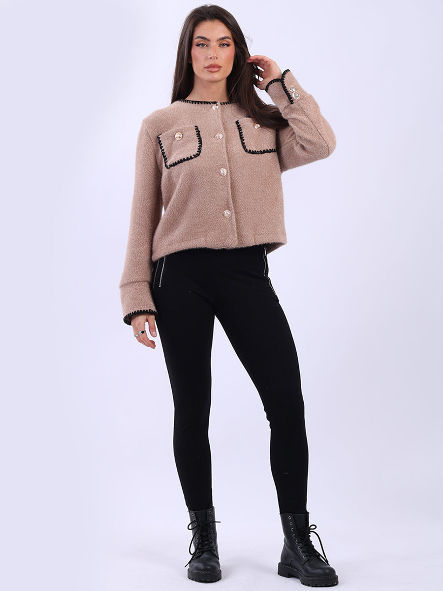Whipstitch Buttoned Crop Jacket