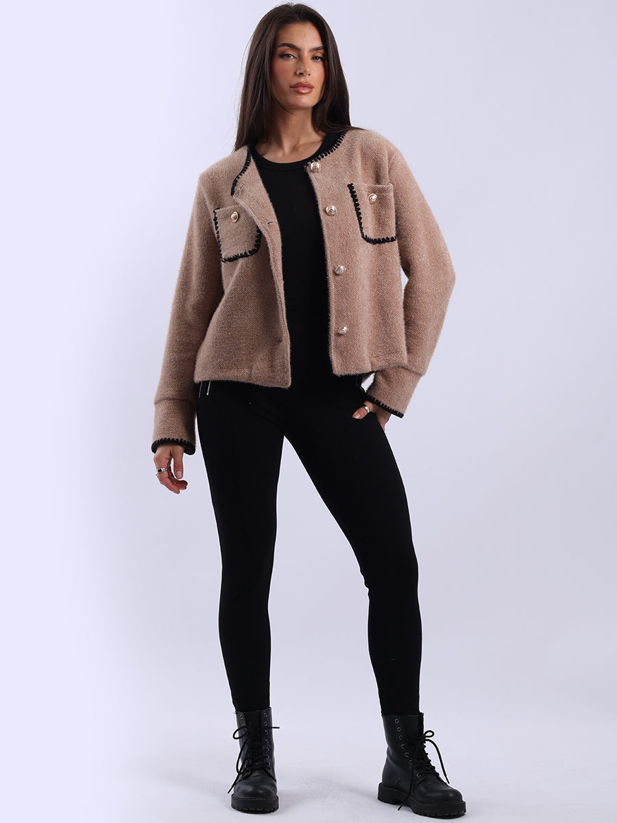 Whipstitch Buttoned Crop Jacket