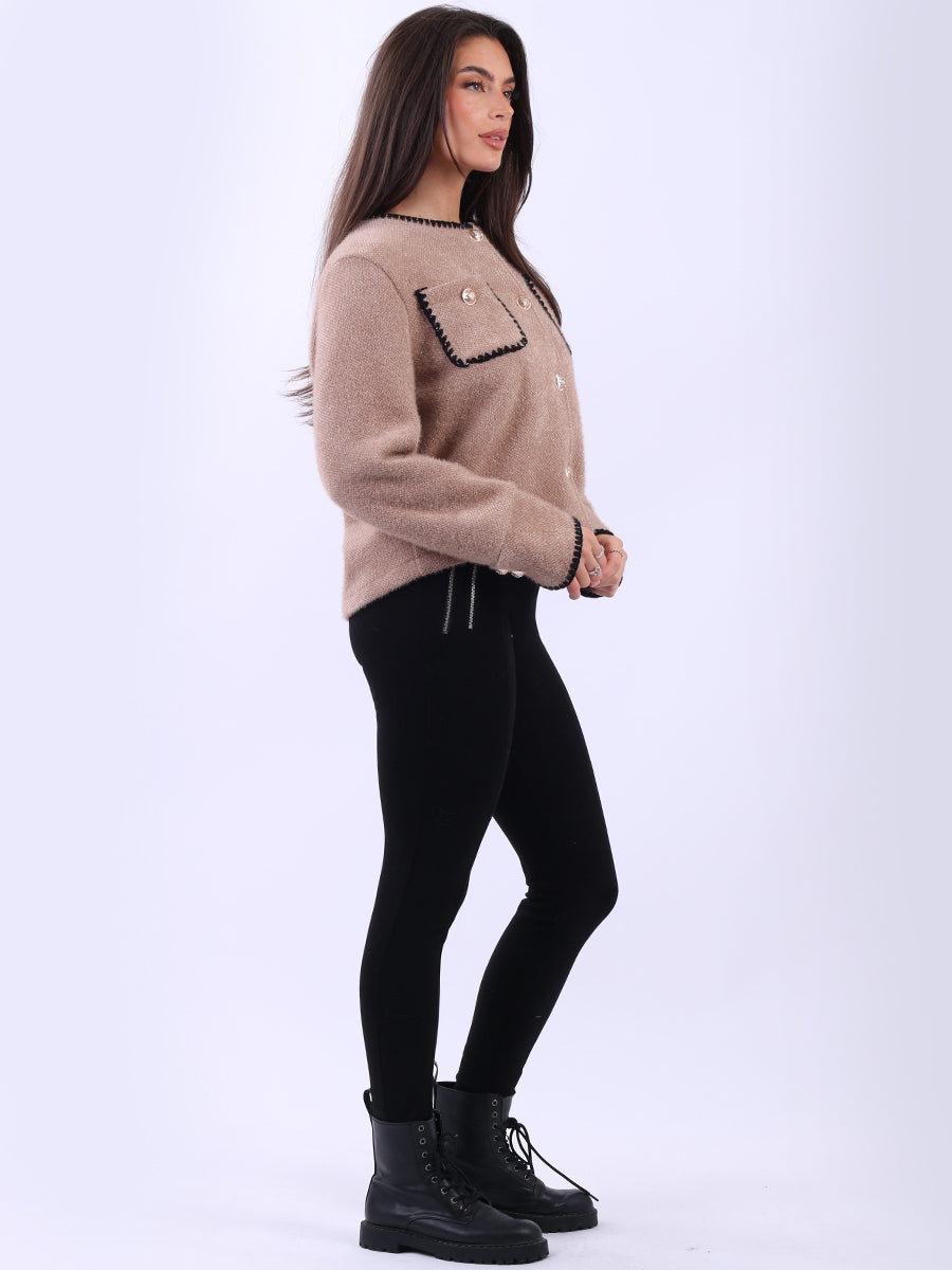 Whipstitch Buttoned Crop Jacket