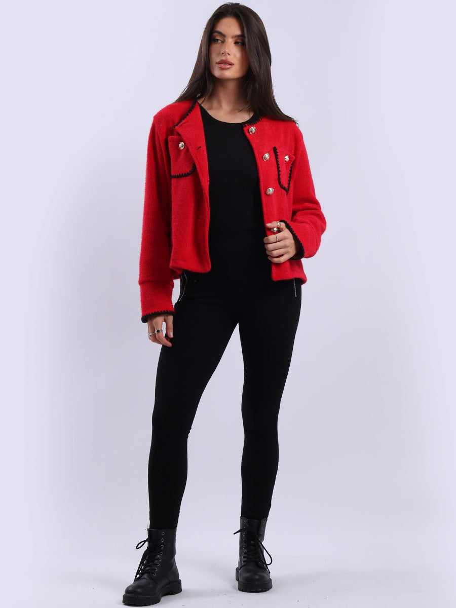 Whipstitch Buttoned Crop Jacket