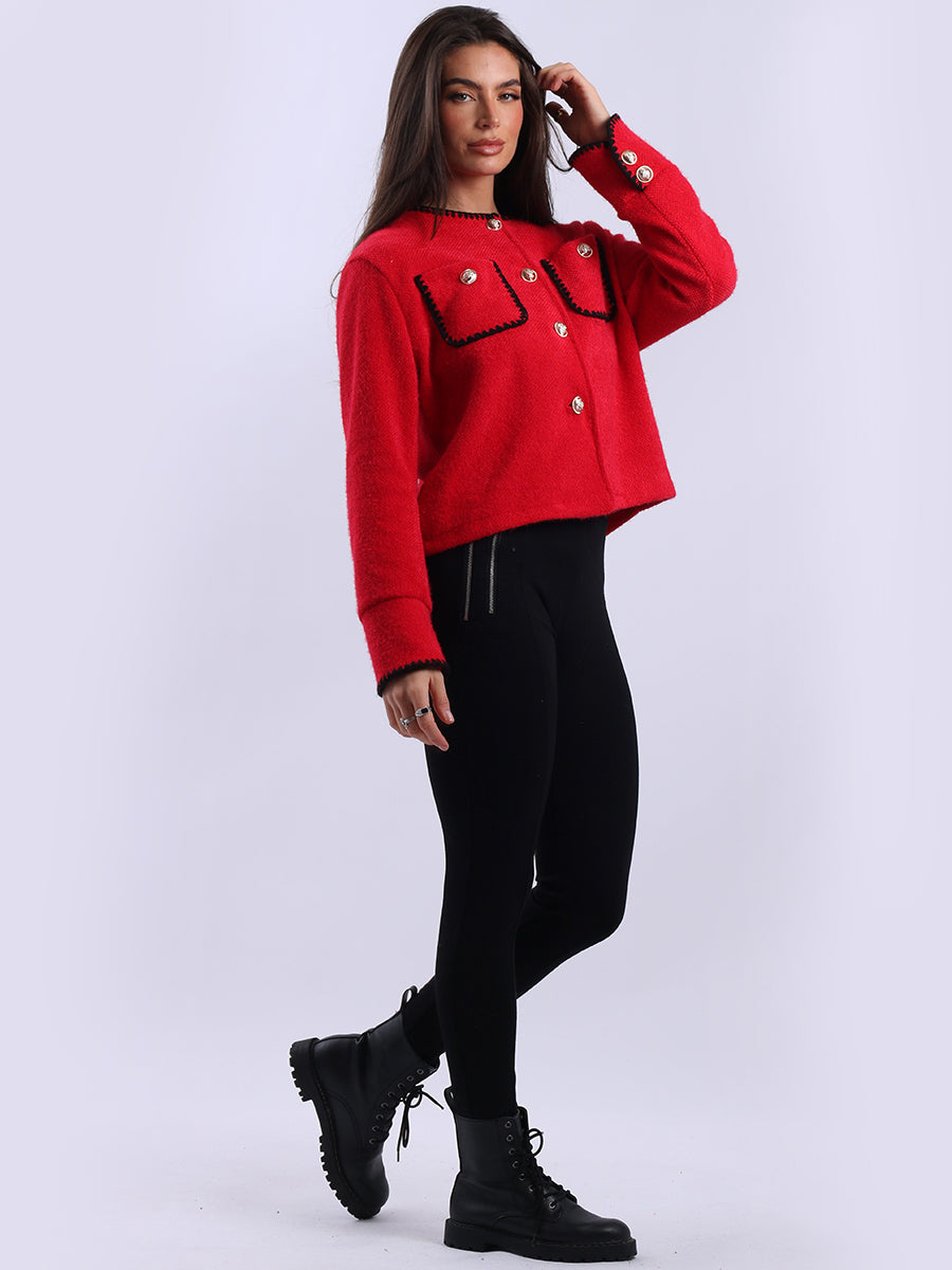 Whipstitch Buttoned Crop Jacket