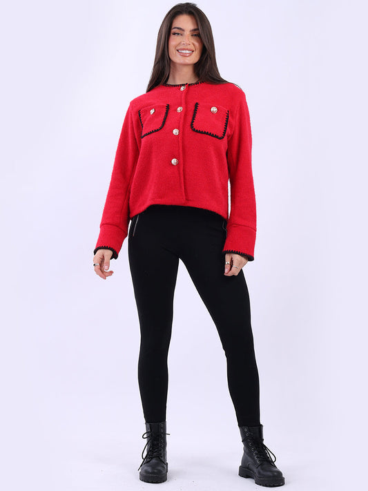 Whipstitch Buttoned Crop Jacket