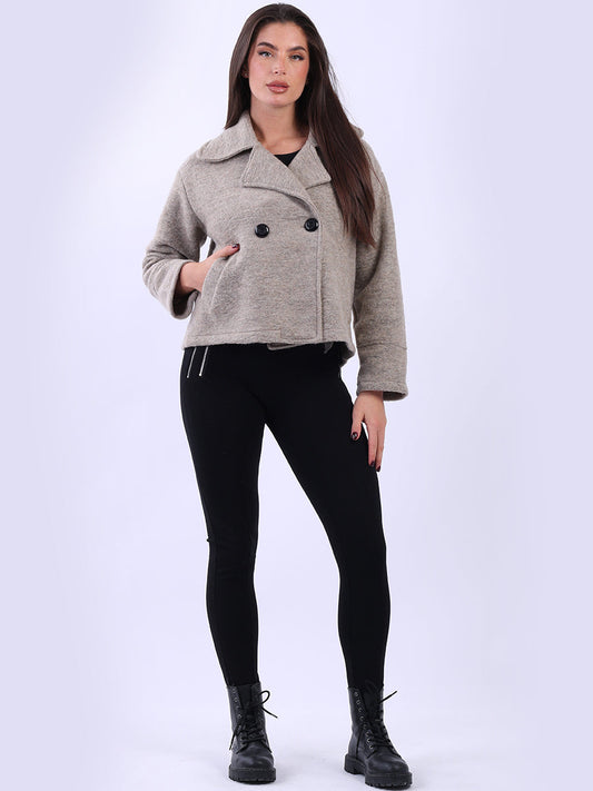 Plain Woolen Double Breast Crop Coat