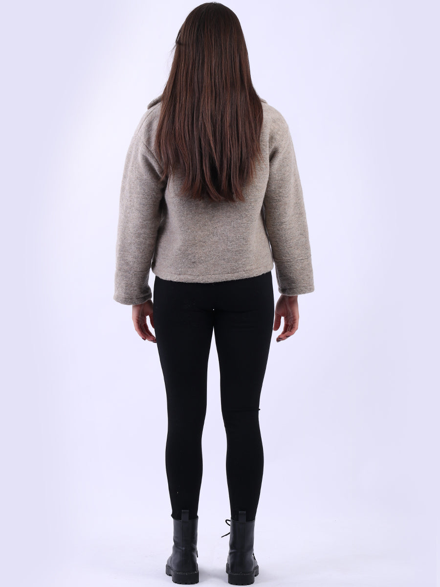 Plain Woolen Double Breast Crop Coat