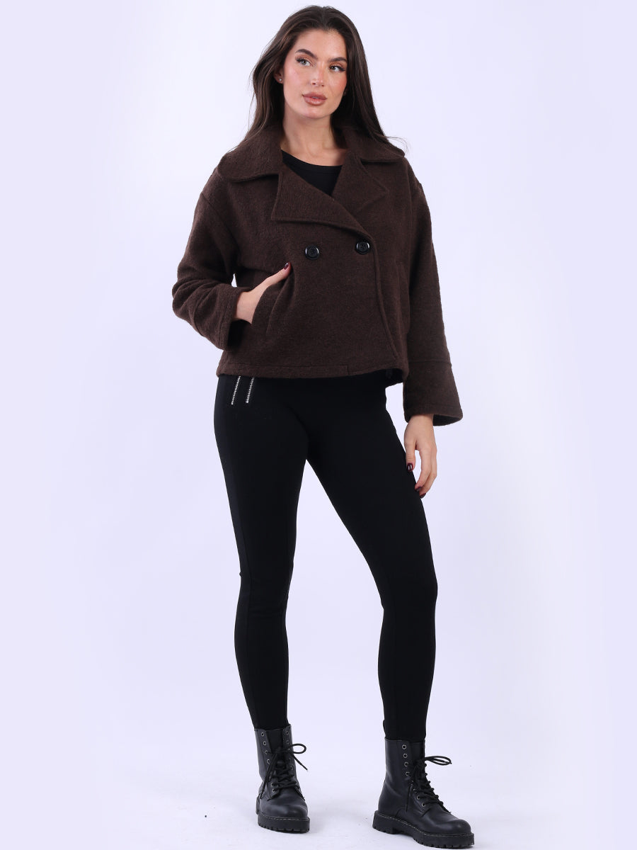 Plain Woolen Double Breast Crop Coat