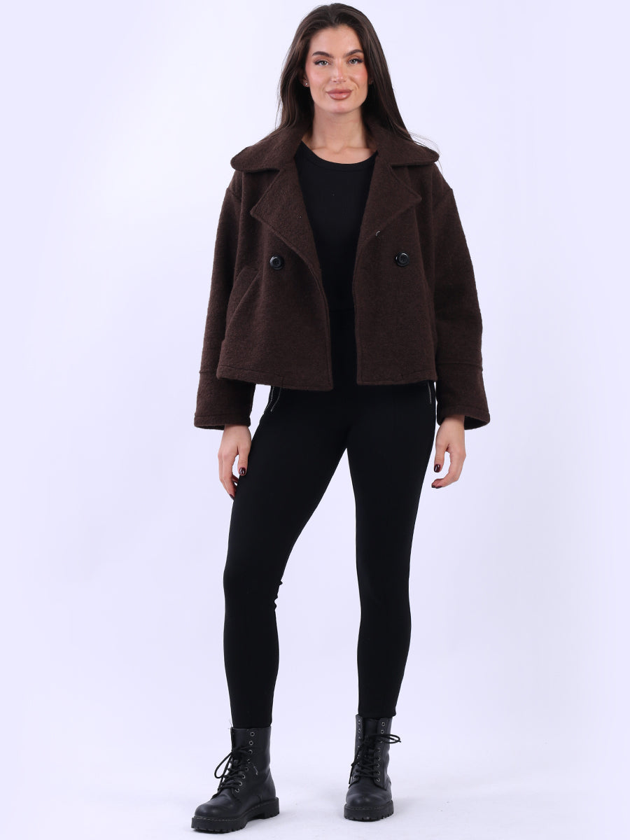 Plain Woolen Double Breast Crop Coat