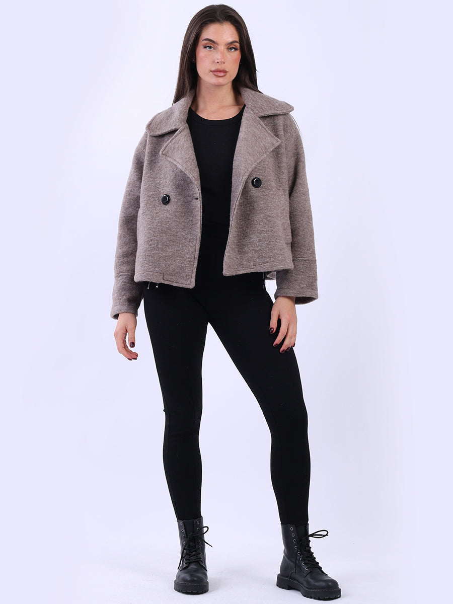 Plain Woolen Double Breast Crop Coat