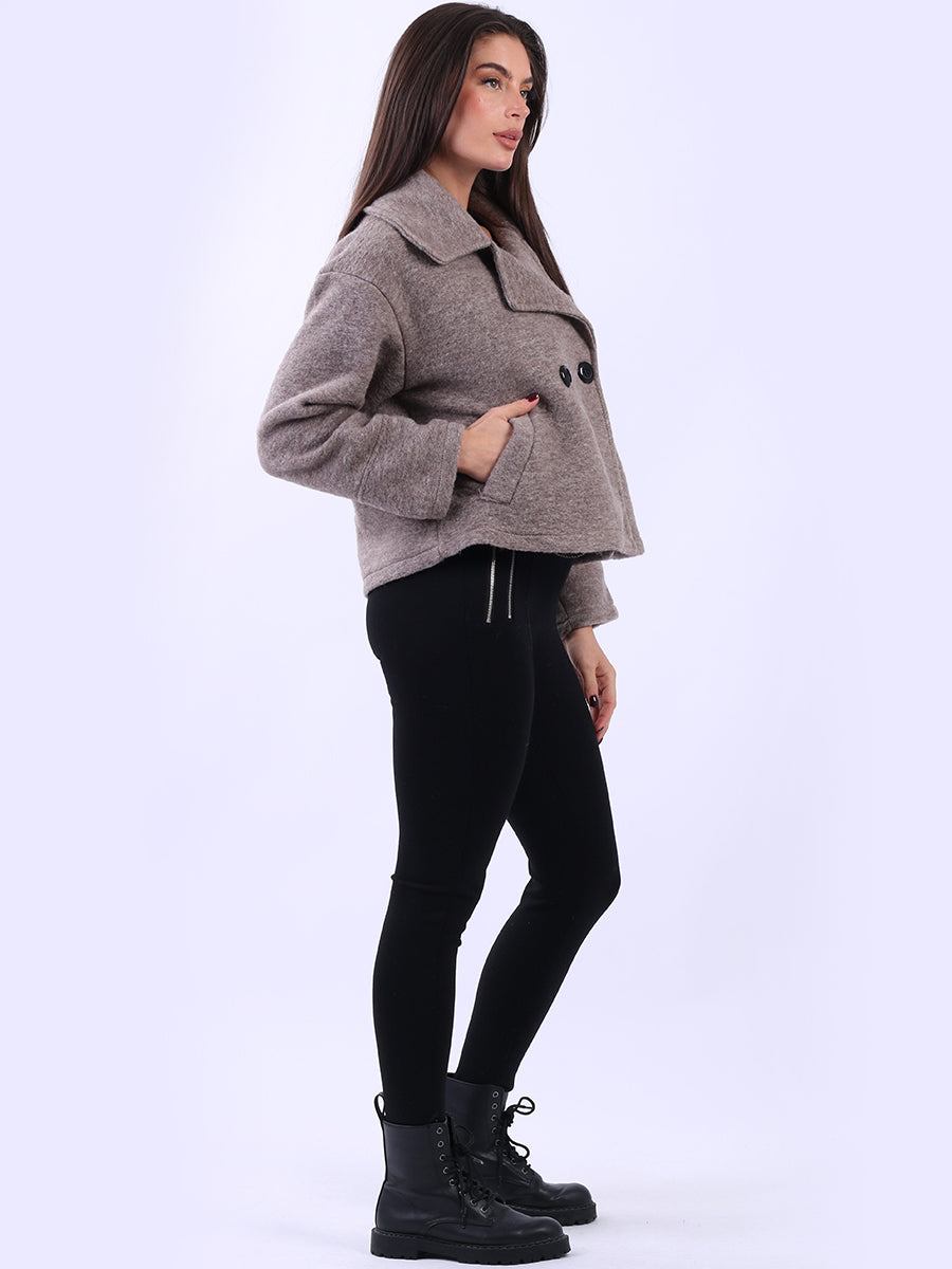 Plain Woolen Double Breast Crop Coat