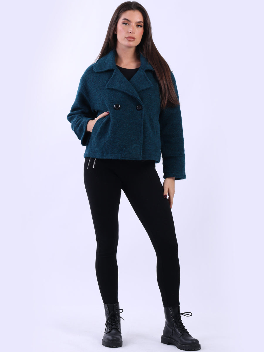 Plain Woolen Double Breast Crop Coat