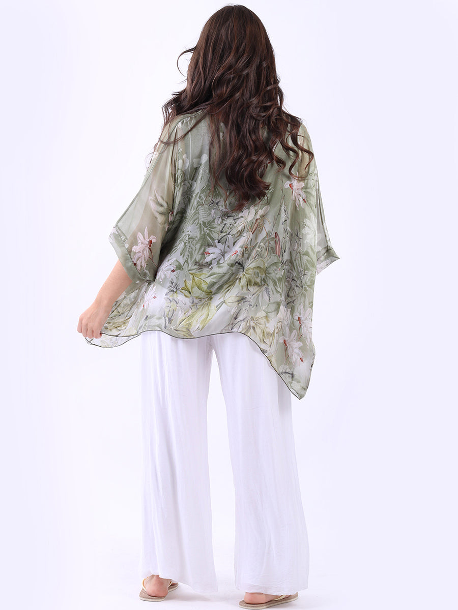 Floral Print Silk Batwing Tunic Top