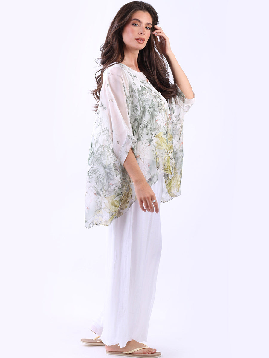 Floral Print Silk Batwing Tunic Top