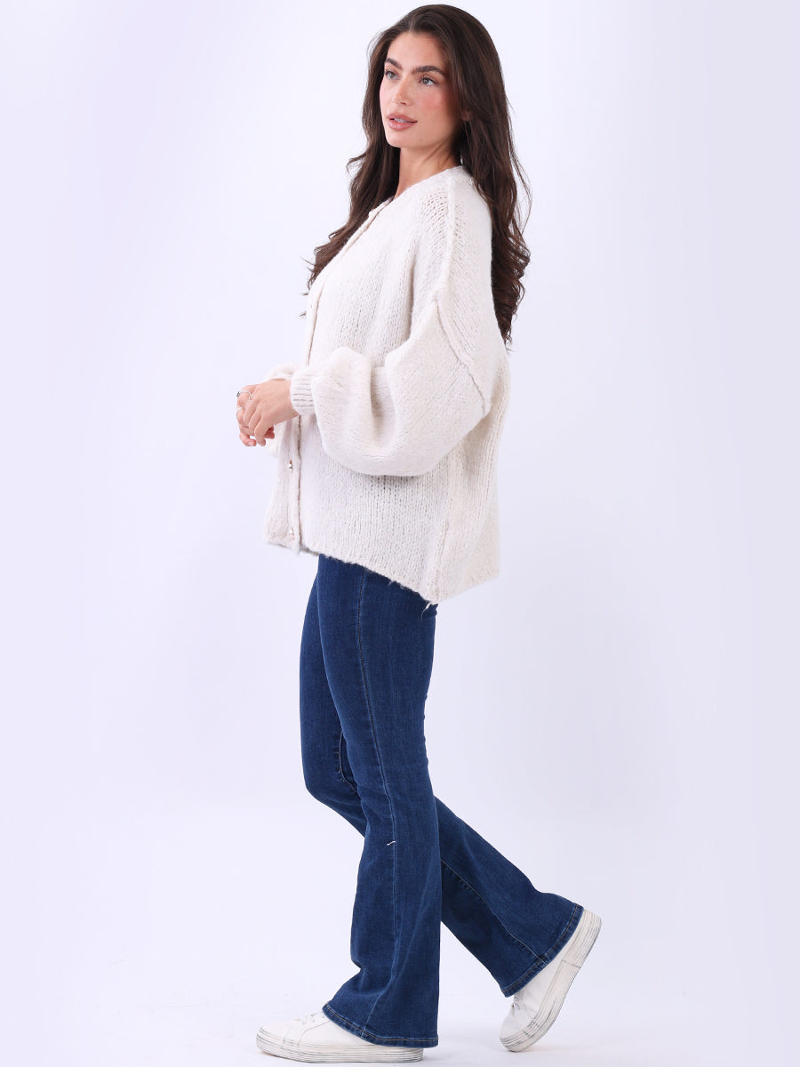 Women Button Down Woolen Knit Crop Cardigan