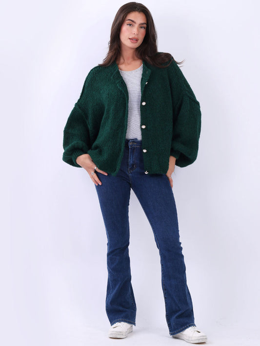 Women Button Down Woolen Knit Crop Cardigan