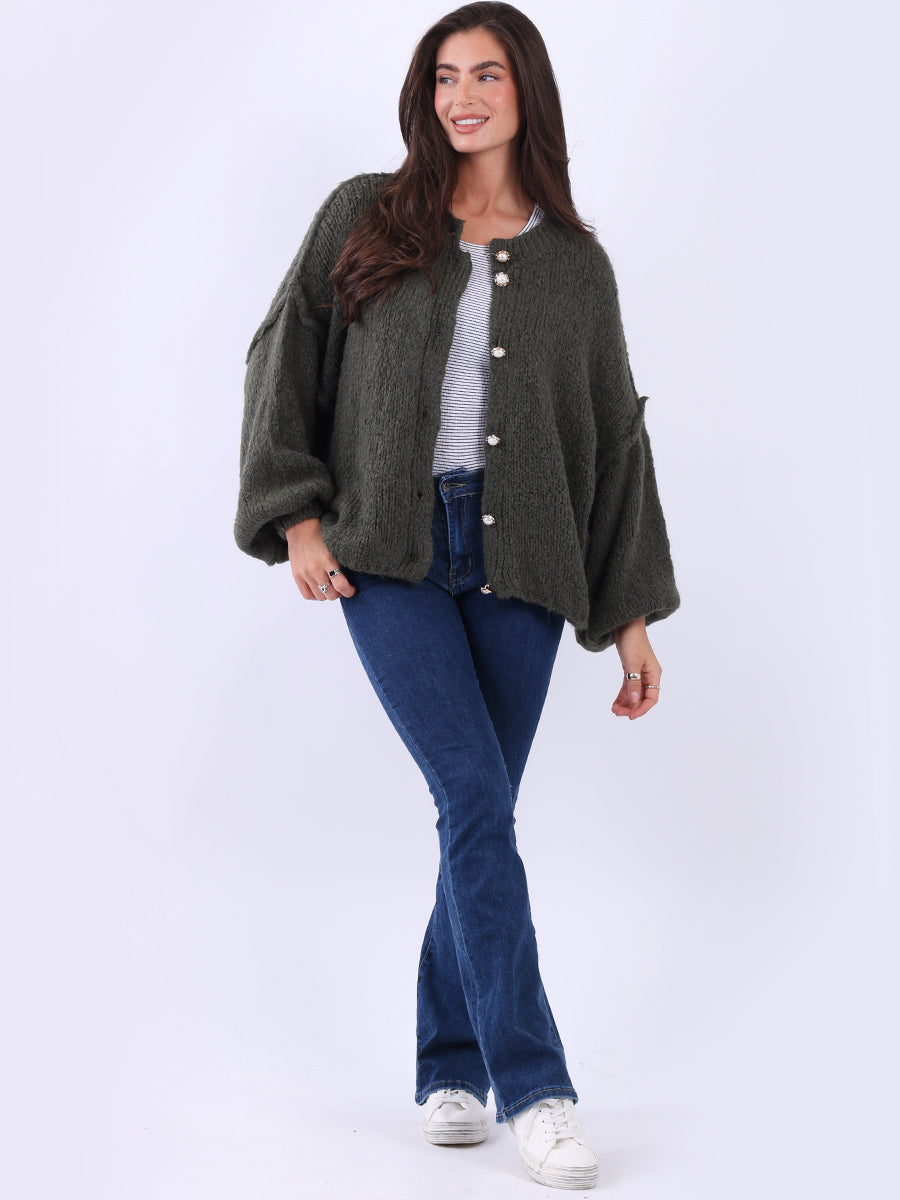 Women Button Down Woolen Knit Crop Cardigan