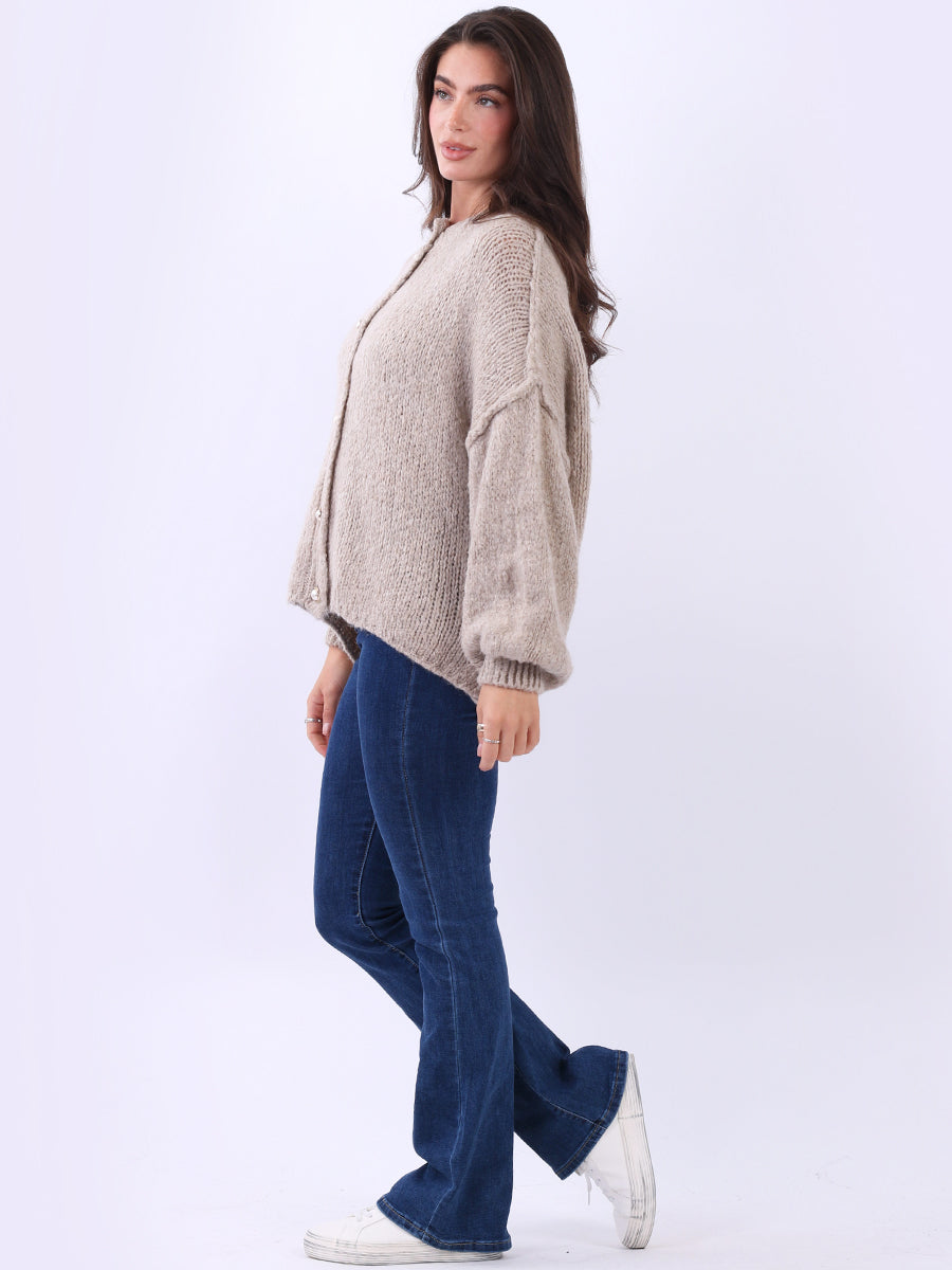 Women Button Down Woolen Knit Crop Cardigan