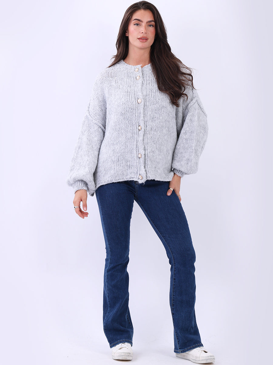 Women Button Down Woolen Knit Crop Cardigan